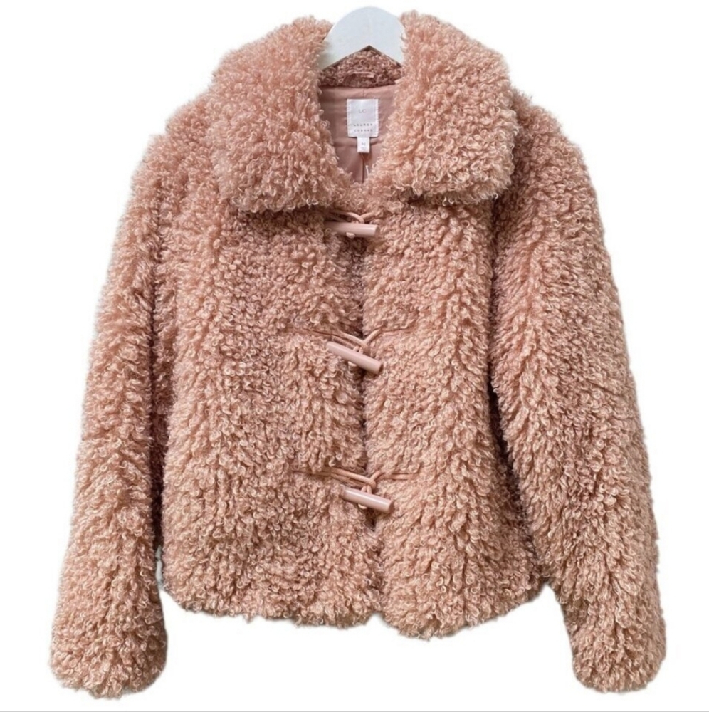 Lauren Conrad Dusty Pink Teddy Coat. Pink toggle closures